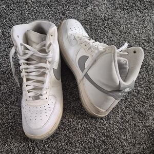Nike White High-Top Sneakers with Gray Swoosh Accents